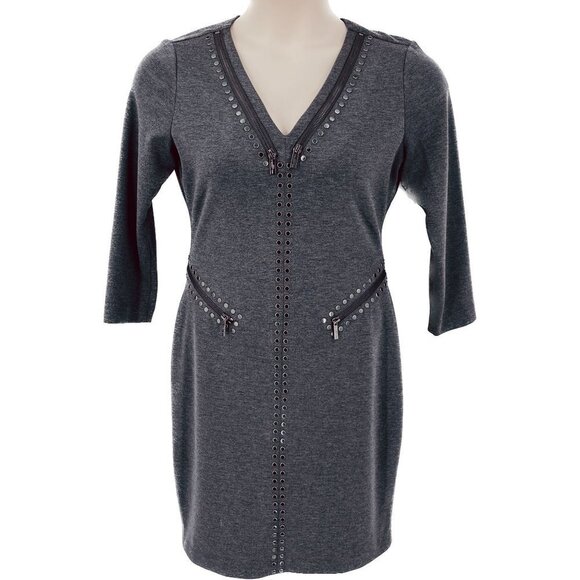 Karl Lagerfeld Paris Knit Dress Size 8 Rivet Zipper Accent Zip Close Knee Length - Picture 1 of 12